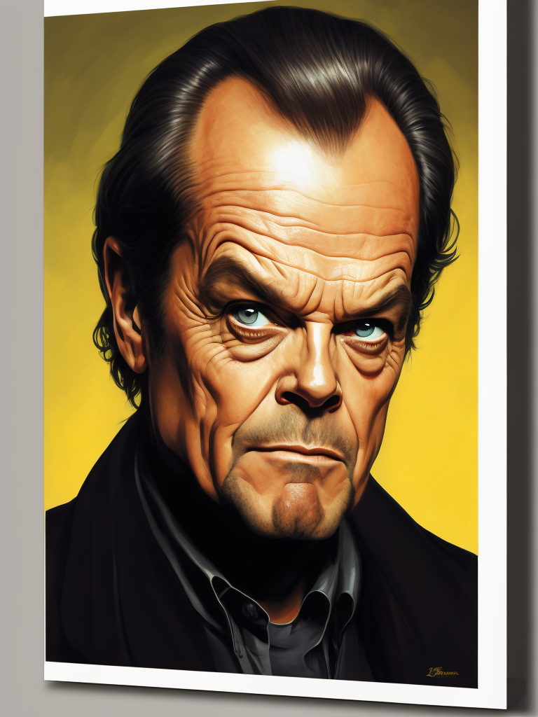 Jack Nicholson, Hero portrait, Illustration, Painting, Fantasy, Sci-Fi, Cover Art, USA , style of Vincent Di Fate