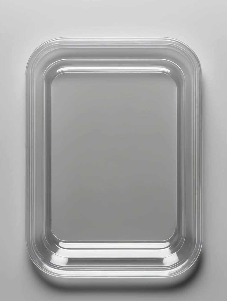 empty transparent plastic tray covered transparent plastic film top view, isolated, mockup