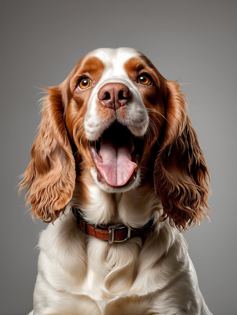 laughing cocker spaniel sitting front camera white background dog pet photography animal portrait happy photogenic