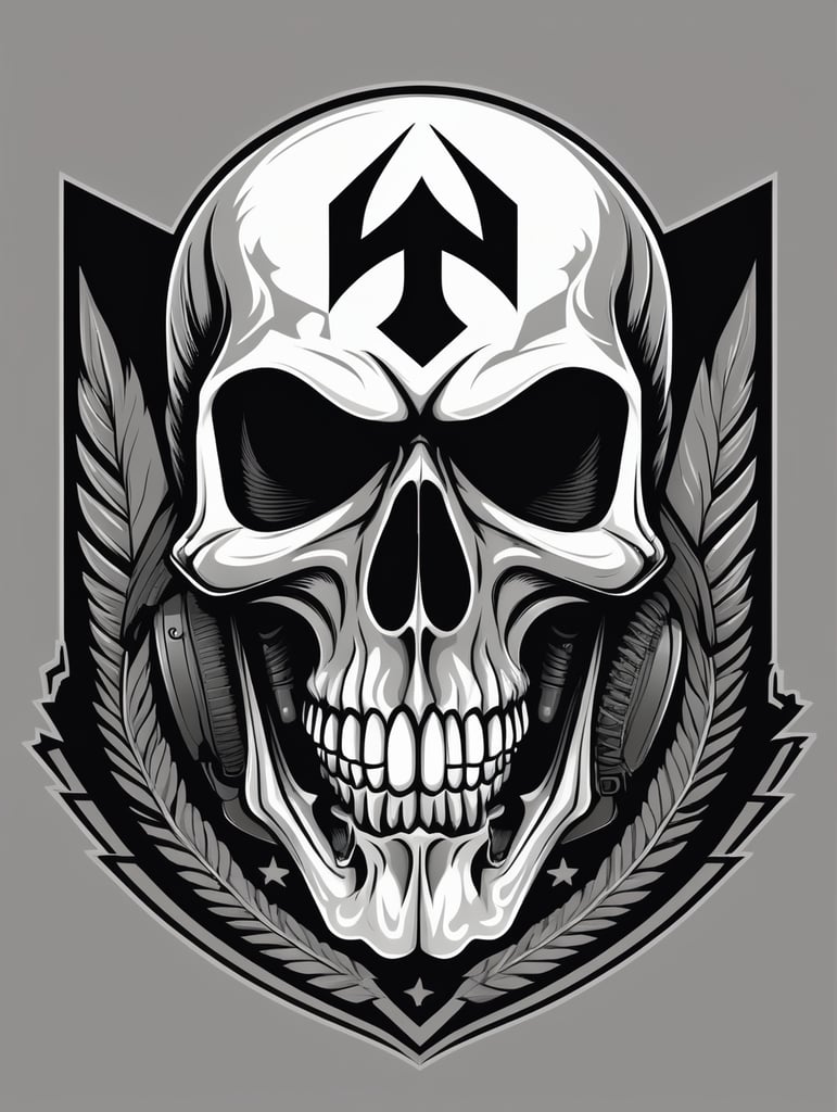 skull military chevron logo, black and white, war Logo, vector image