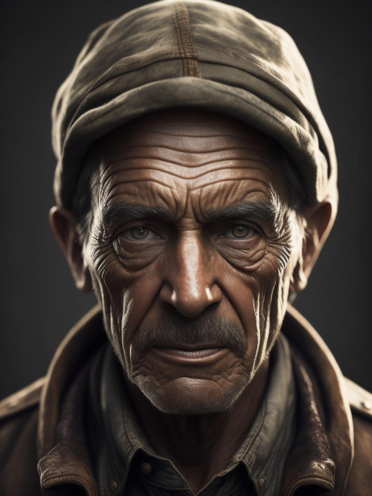 old stoker soot covered face dirty clothes deep wrinkles portrait aging hardworking grime industrial worker life experiences