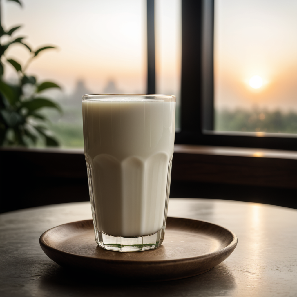 A mockup of a glass of milk.