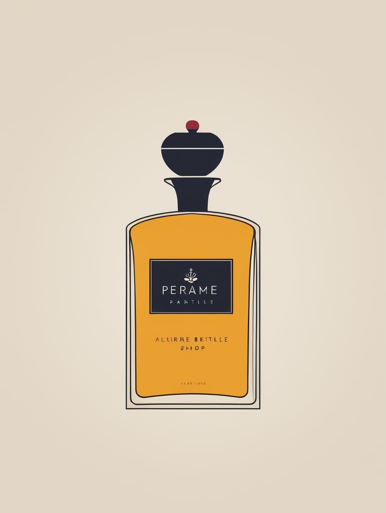 A Perfume bottle shop logo, clean background, simple illustration, inspired by the designs of Paul Rand