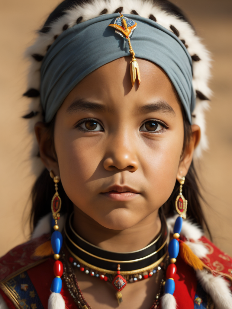 native american girl 3 years old in national dress