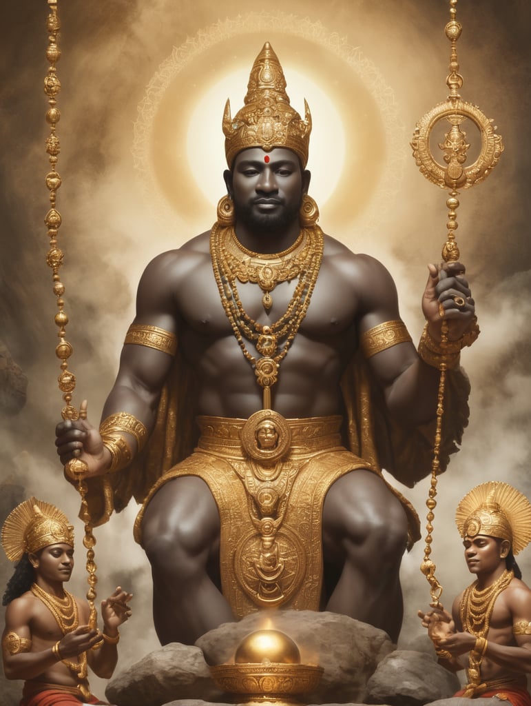 Create a visual representation of Orunmila receiving the sacred Opele chain from Olodumare, the supreme deity, during the creation of the world.