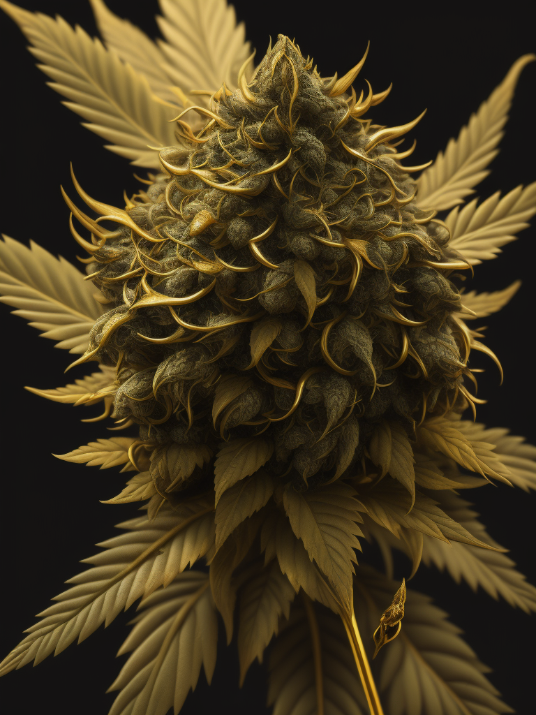 a cannabis bud in gold. isolated in black