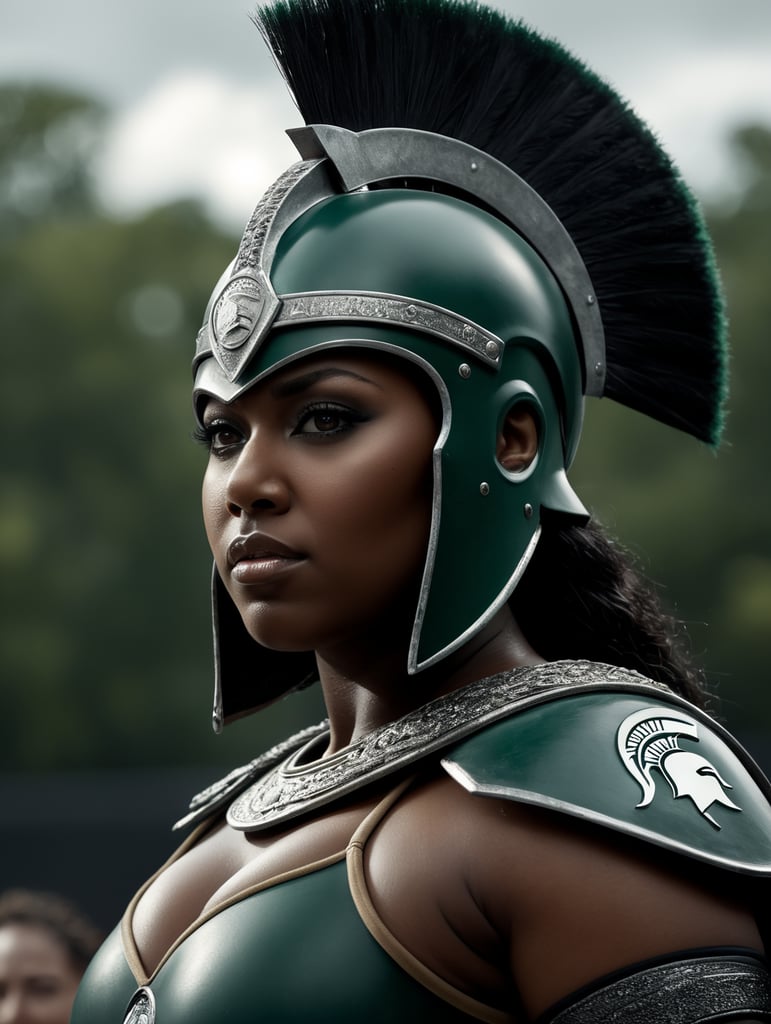 Michigan State University Spartan mascot as a thick black woman