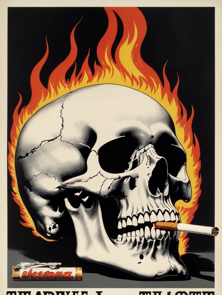 Skull with Burning Cigarette, "Ready to GO" text on poster
