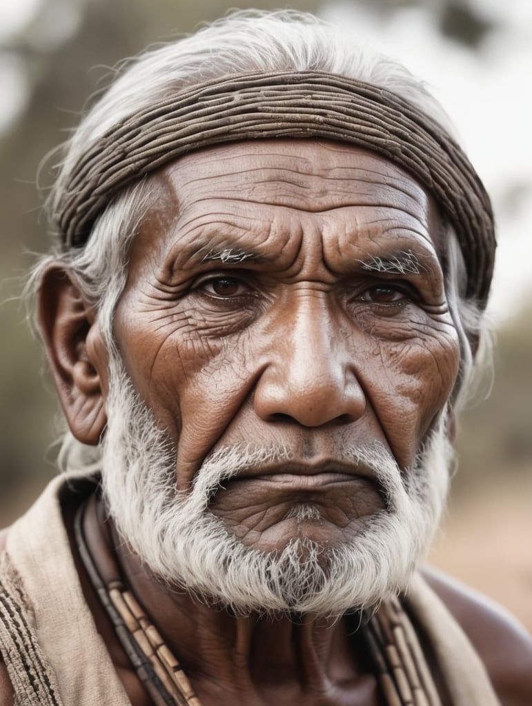 Aboriginal old traditional man's face ,line art