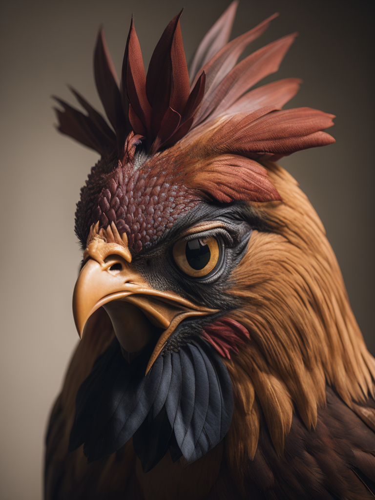 grumpy old rooster head with large eyes, contained in a circle