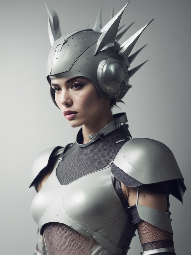 a woman in a futuristic costume with spikes on her head and a helmet on her head Avant-garde Fashion