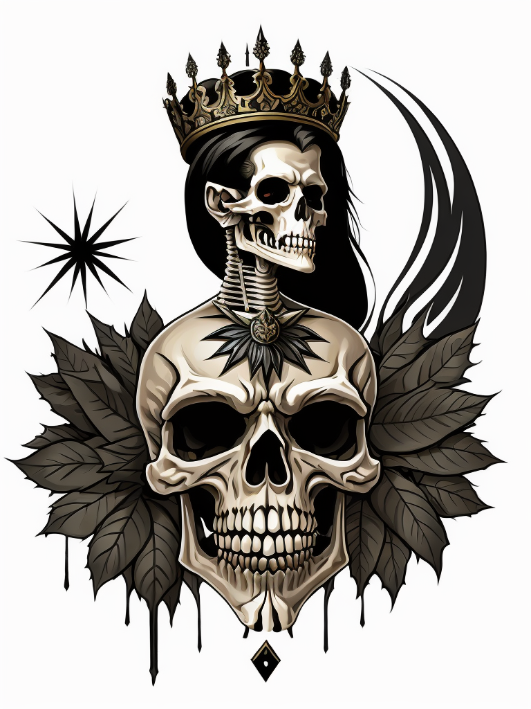 A vector art of a queen skeleton tattoo