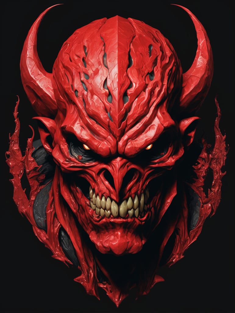 Gaming Logo. Create the image of a disfigured mutant being, inspired by the cover, and mutant de arca albums, red in color, with the appearance of varnished paint. On black background.vector image