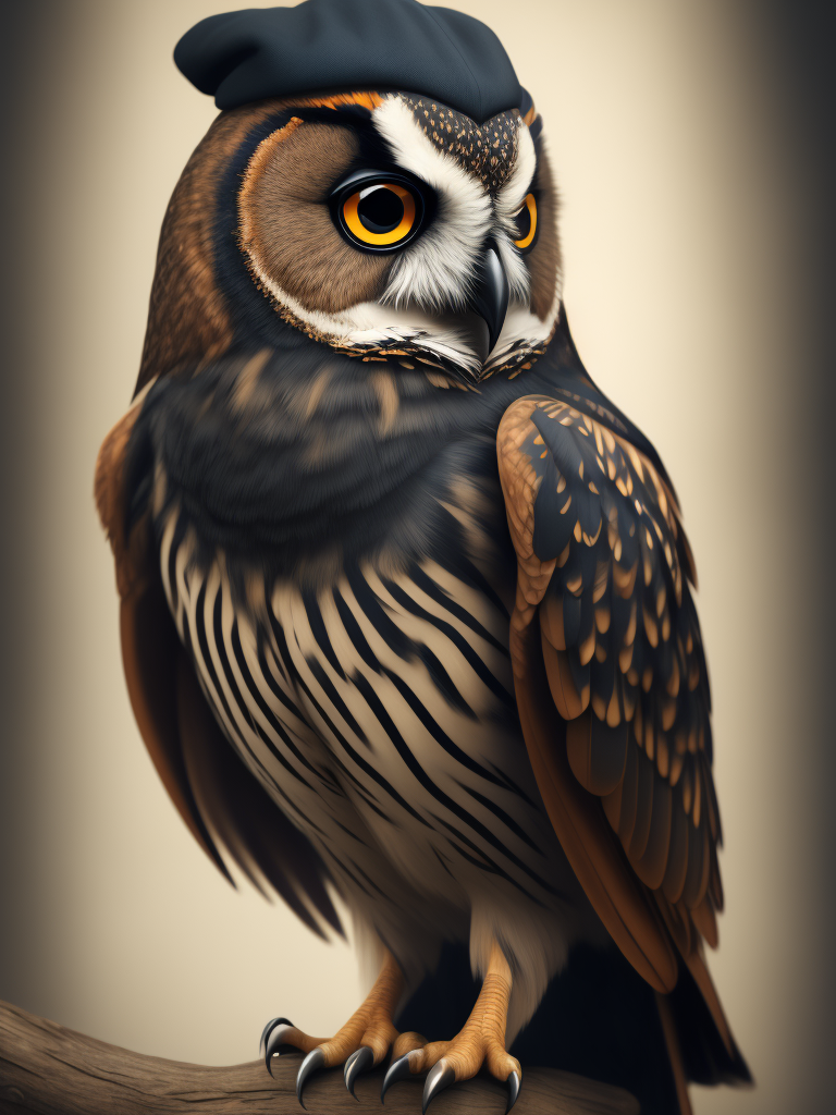 Owl with a backwards cap tattoo on arm