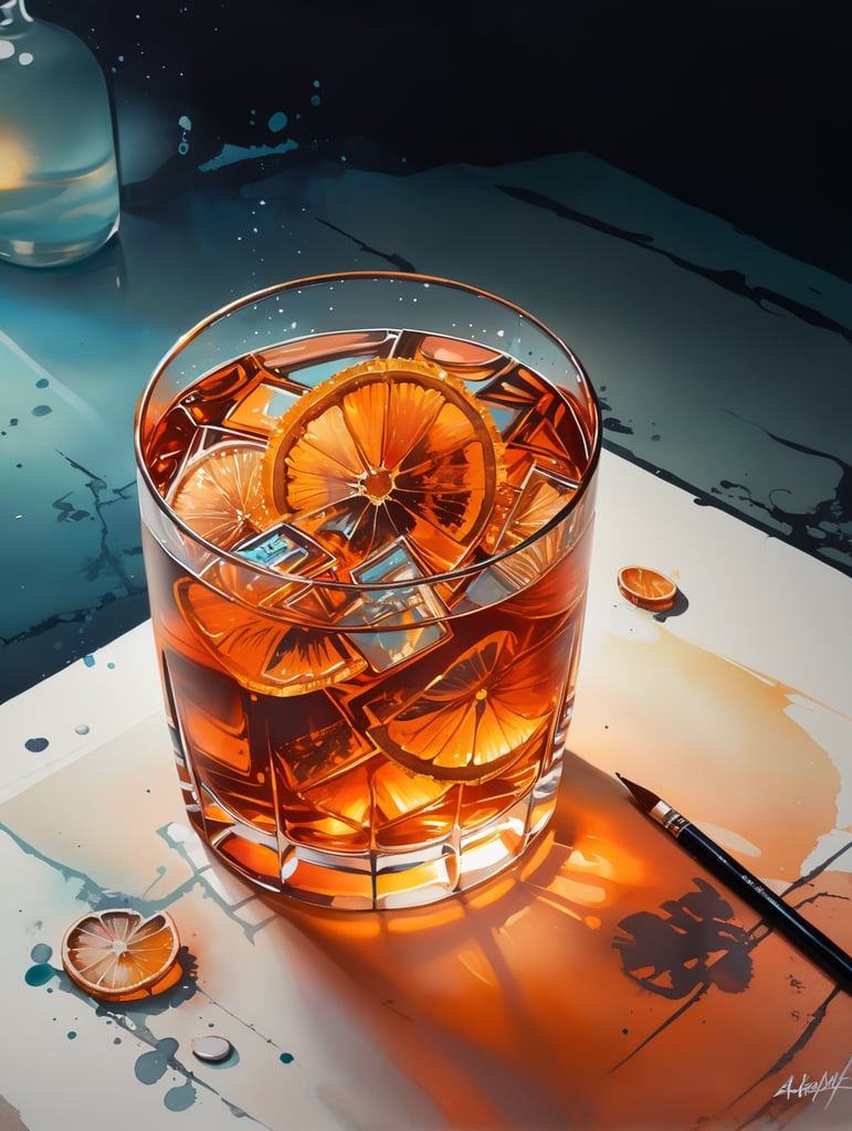 Gin cocktail with dried fruit slices, salted glass rim, mood lighting