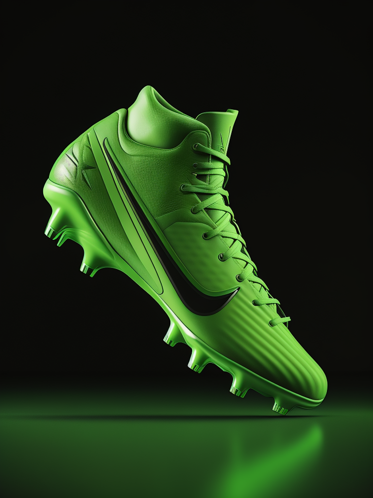 green football boot, black background, bright colors, high detailed