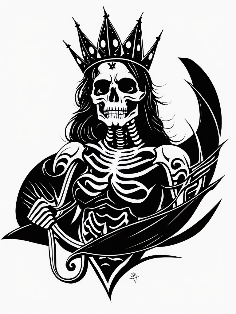 A vector art of a queen skeleton tattoo