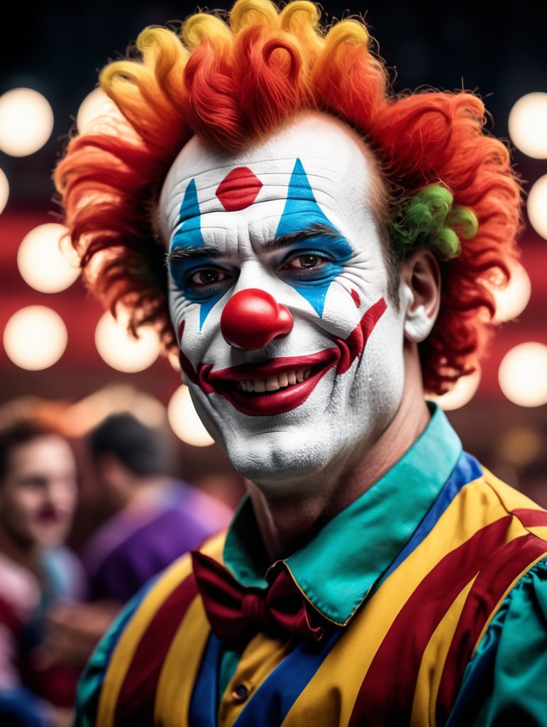 Clown at the circus, low color contrast, 8k