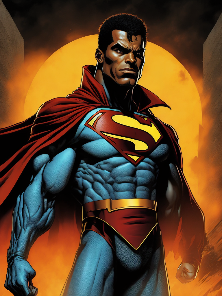 Black Superman, Hero Portrait, Comics, Marvel, Horror, USA, style of Richard Corben