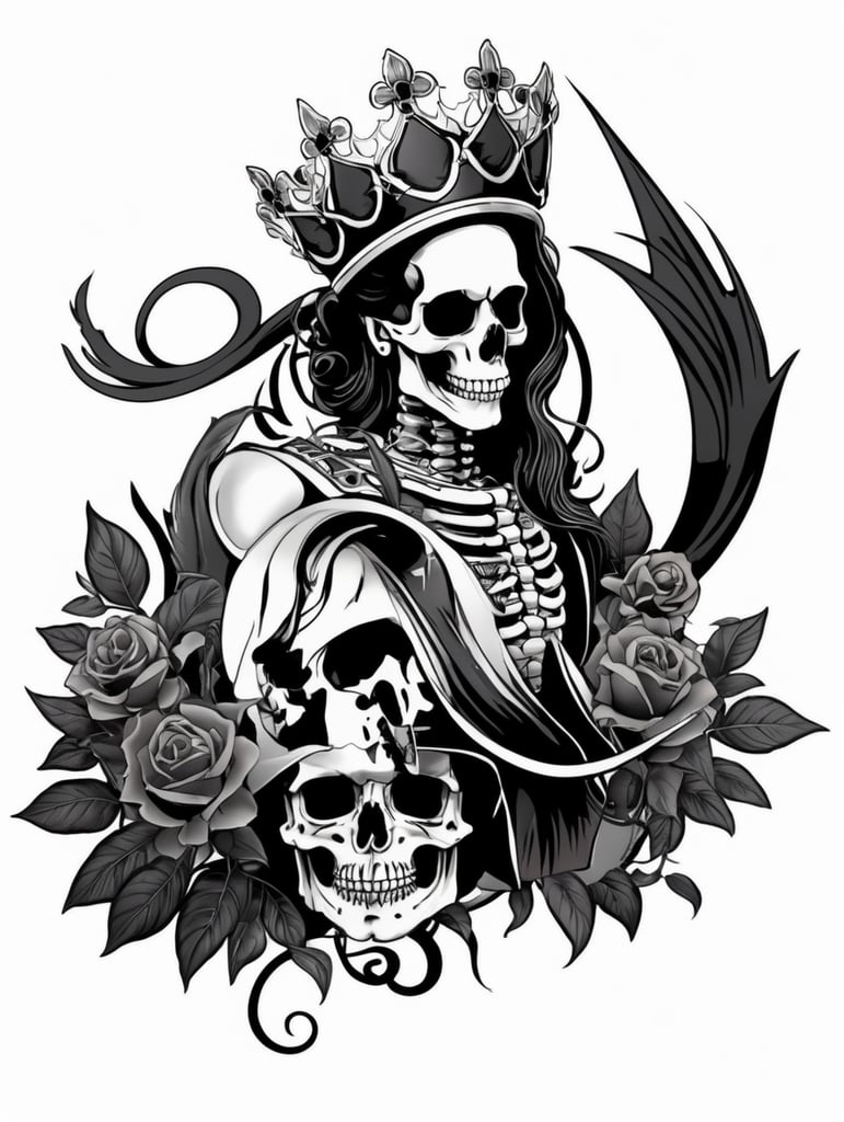 A vector art of a queen skeleton tattoo