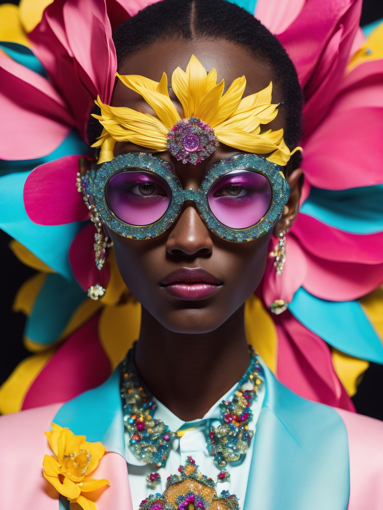 insane bizzare eyeglasses, crystals, bright, colorful rgb, dream world, Alexander McQueen Glazier demonic boy, monster face, vampire, horrific, arty pose, fashion, massive huge jewelry, precious gems, massive pearls, giant white diamonds, retrofuturistic, crystal, marble, glass, floral, massive big flowers, gem flowers, hyper neon glow, dark, moody, diaphanous layered ultra haute couture, high definition, high resolution, bold vibrant colors , volumetric lighting, 8k, 3d rende, style by dior, style by channel, by Jimmy Marble and Takashi Murakami