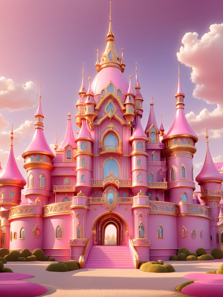 Дворец принцессы в золотых и розовых цветах, футуристичное будущее