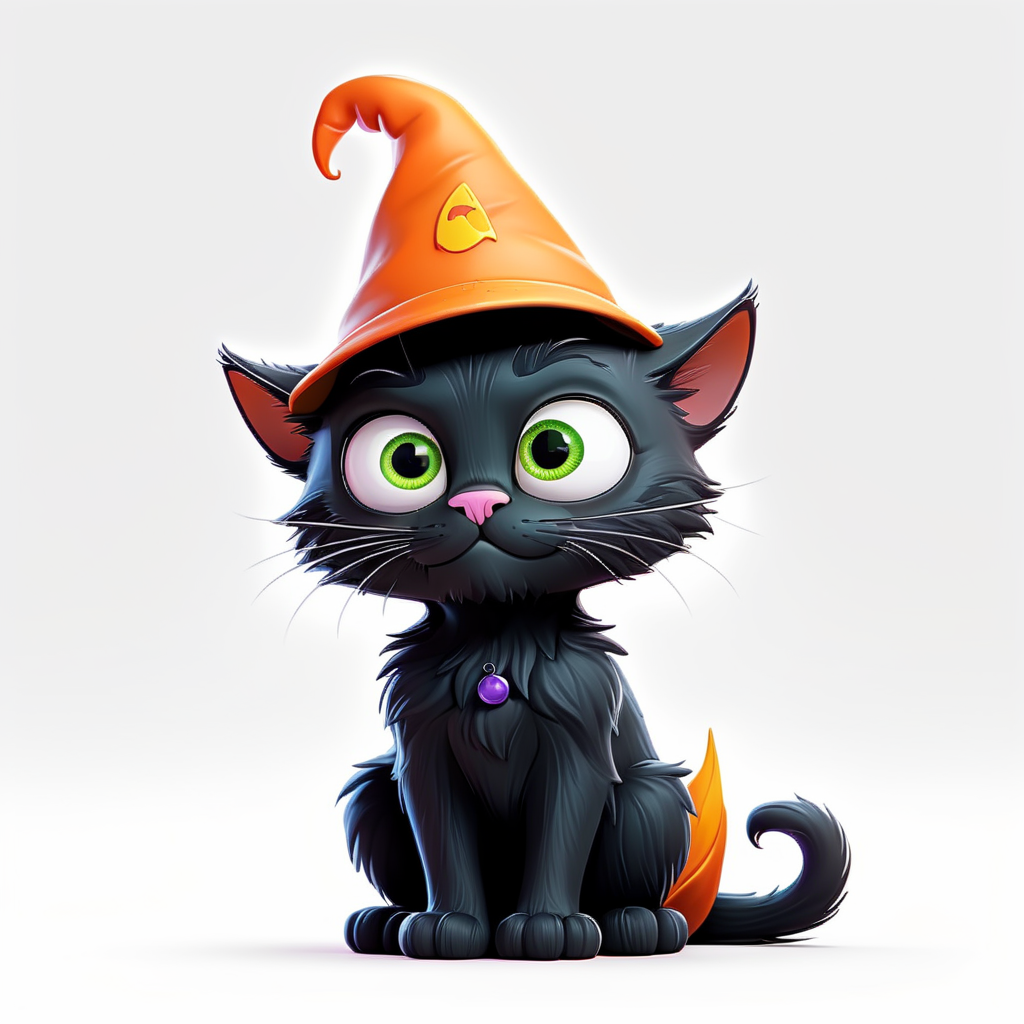 cute clipart halloween black cat with wizard hat with white background for sticker