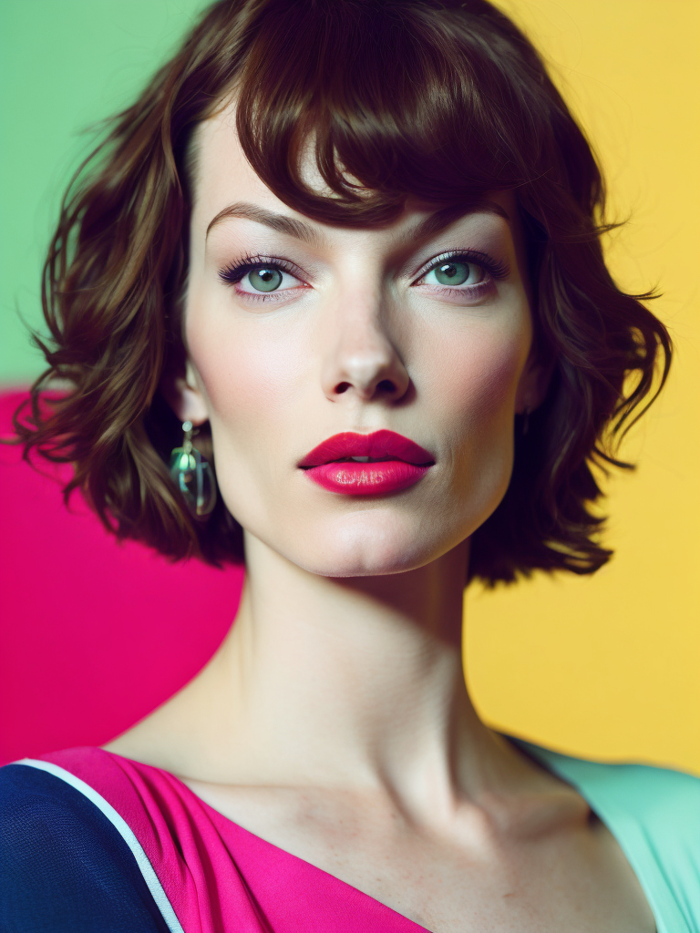 Portrait of Milla Jovovich, Vivid saturated colors, Contrast color, studio photo, professional photo, Rich colors, Detailed image, detailed face, style of Miles Aldridge