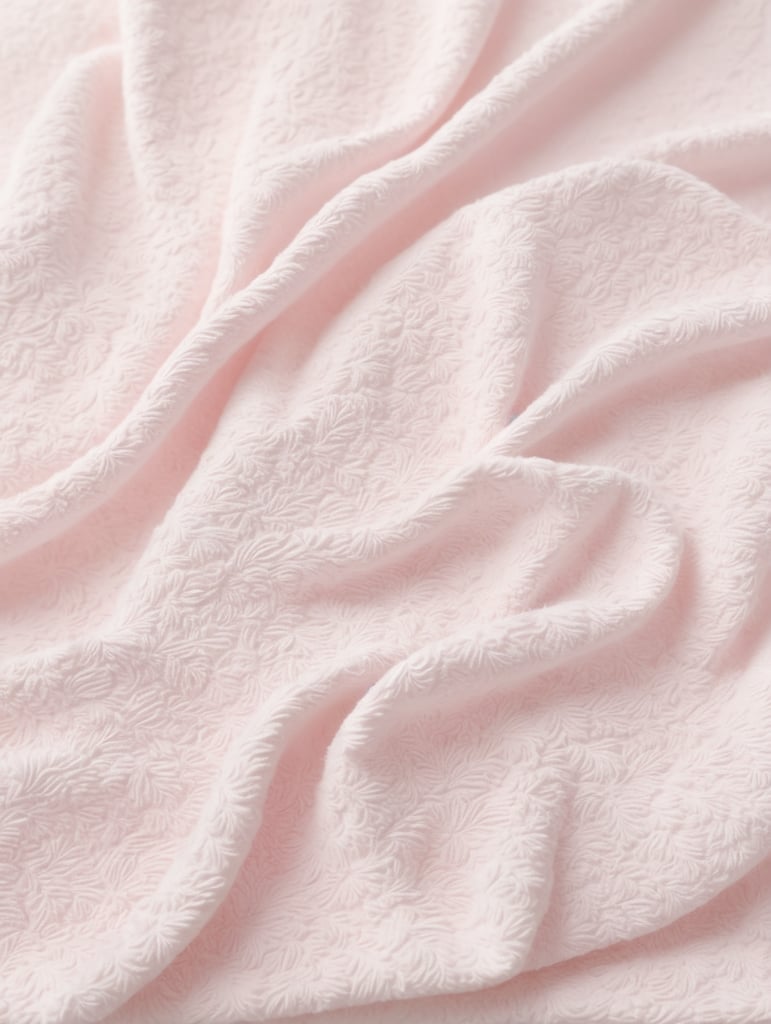 Create a Sherpa fabric texture with a floral pattern in baby pink color, giving it a fluffy and cozy feel.