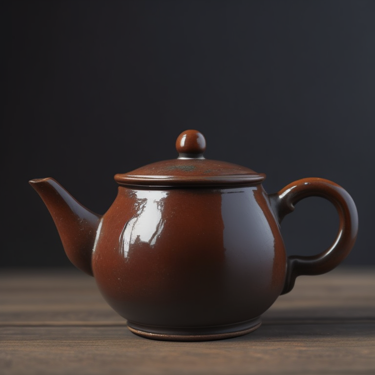 ancient small clay and glazed Chinese teapot, deep atmosphere, realistic photo