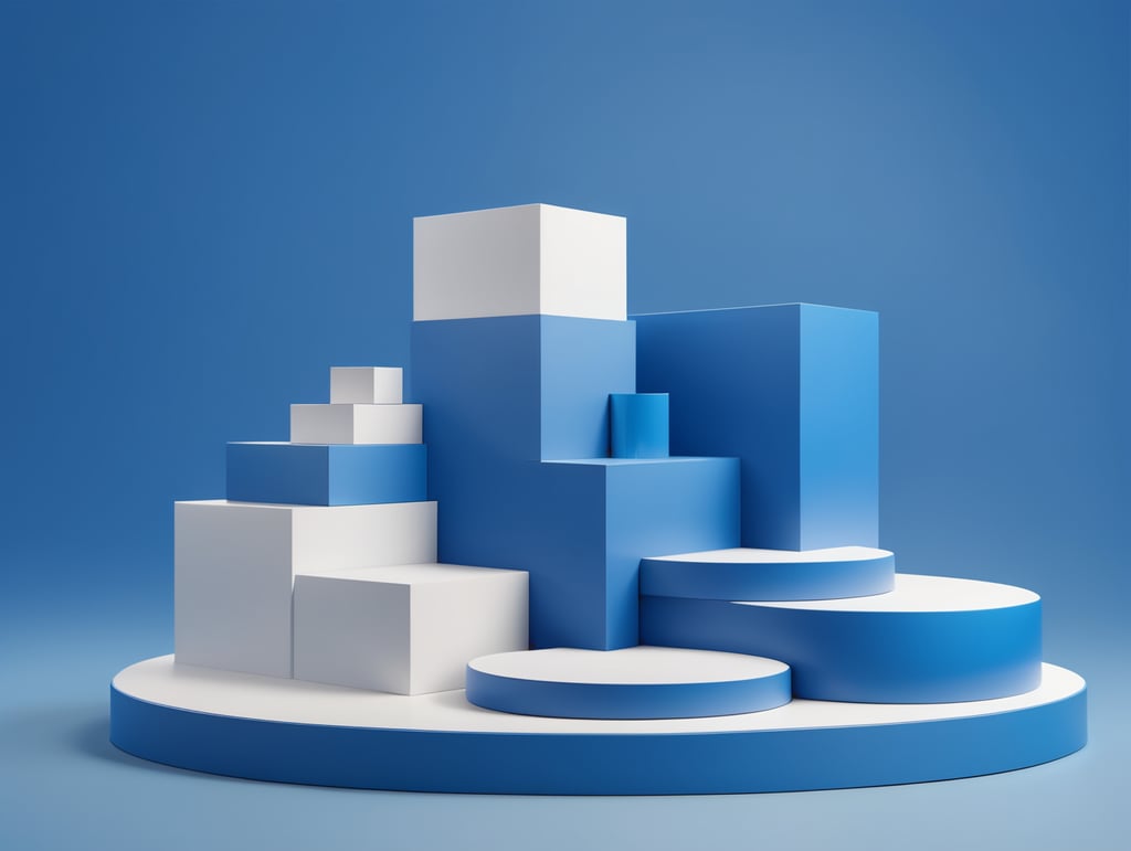 Modern minimal layout podium display with block blue background 3d rendering