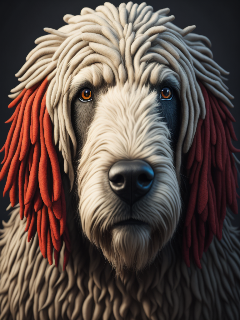 komondor covered in lipstick kisses