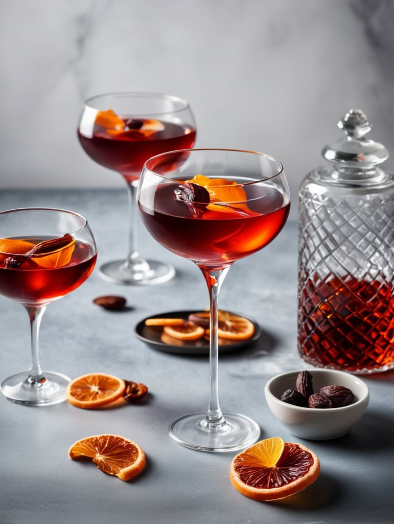 Negroni Cocktail with dried fruit slices