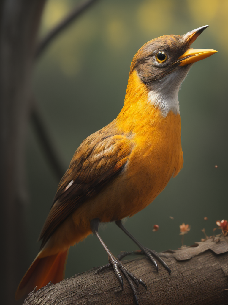 A tiny birdy,looking like a nightingale, just yellow and orange,about 2 cm long. It is standing on an inexfinger of a human hand