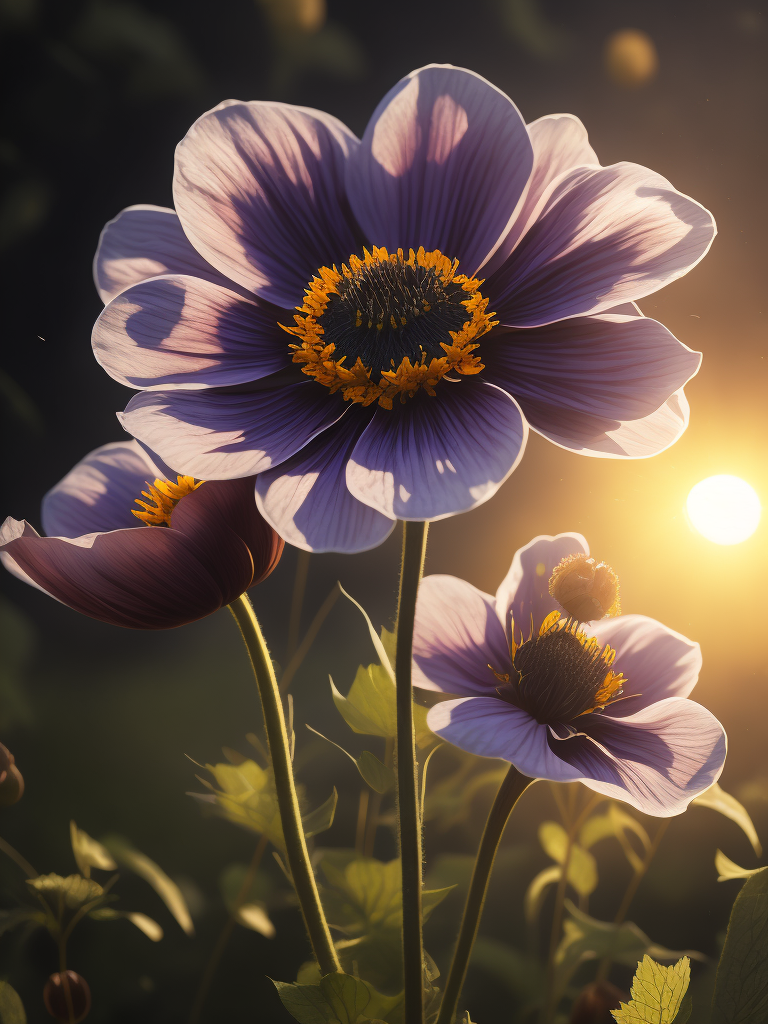 цветы анемоны, светит солнце в саду