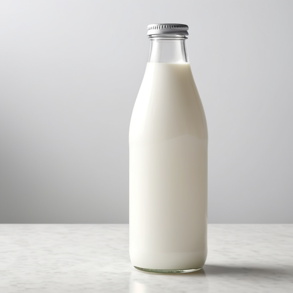 A mockup of a glass bottle of milk.