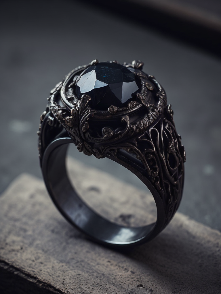 Berlin black iron ring in a victorian gothic style with black stone