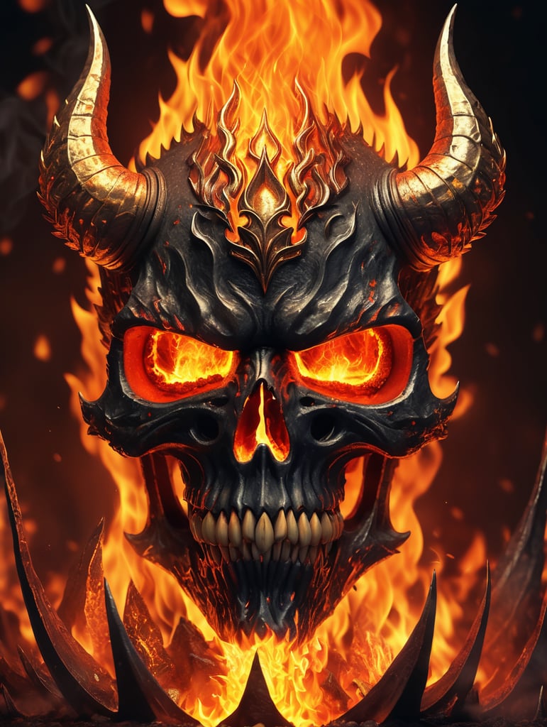 A hellish infernal of fire enveloped in flames. Digital art, finely detailed, masterpiece, high quality, depth of field, ultra HD, vibrant colors, intense colors