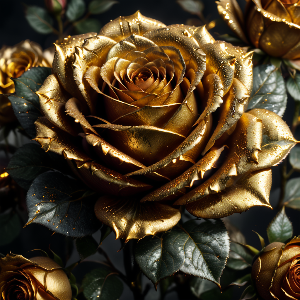 Golden glitter roses centered in image with white background