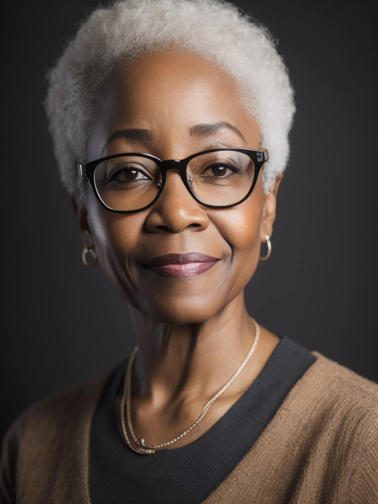 Attractive middle class senior african-american woman with glasses walking confidently dark background
