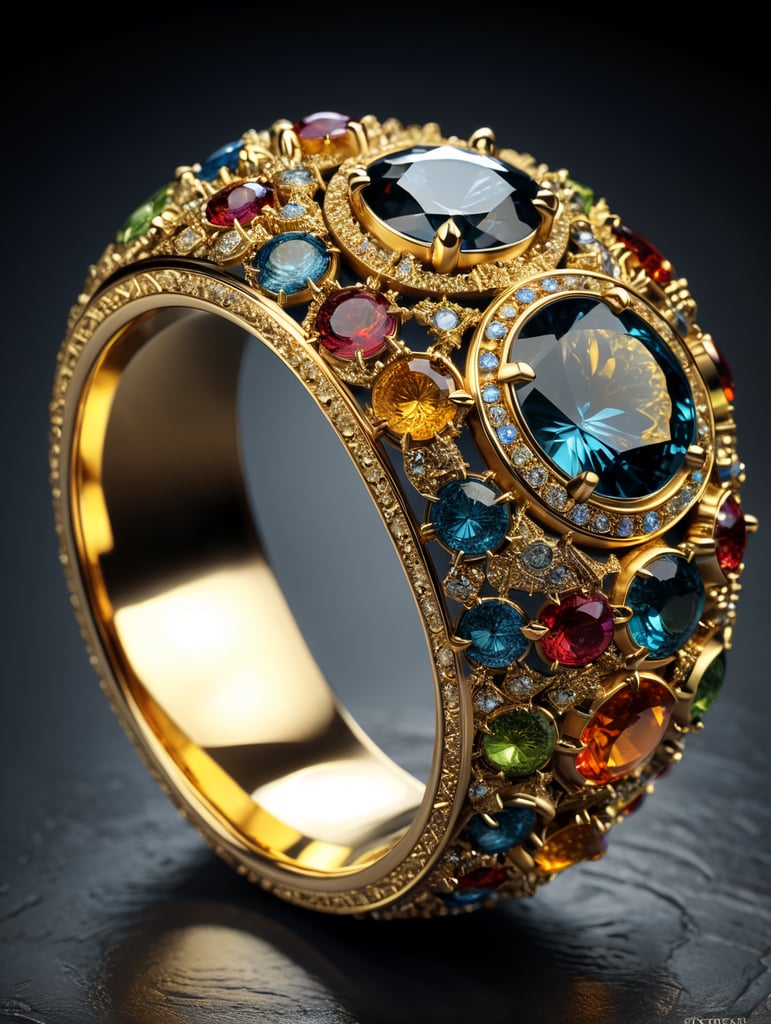 gold ring decorated with fractal gems