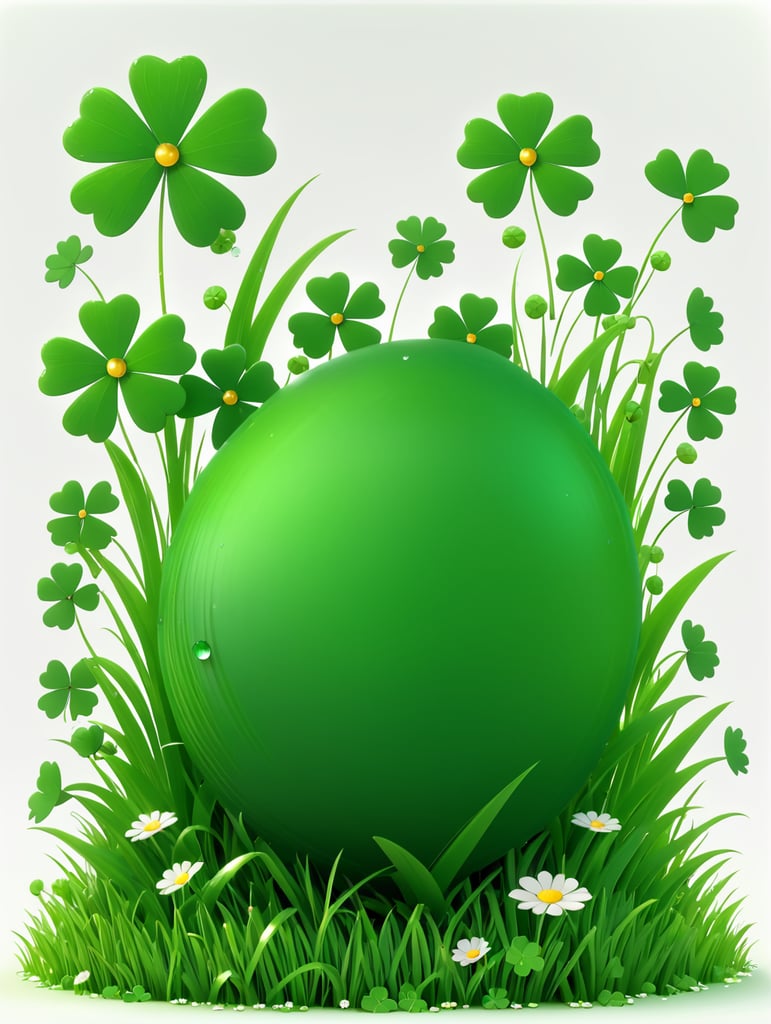 трава с росой и клевер на белом фоне