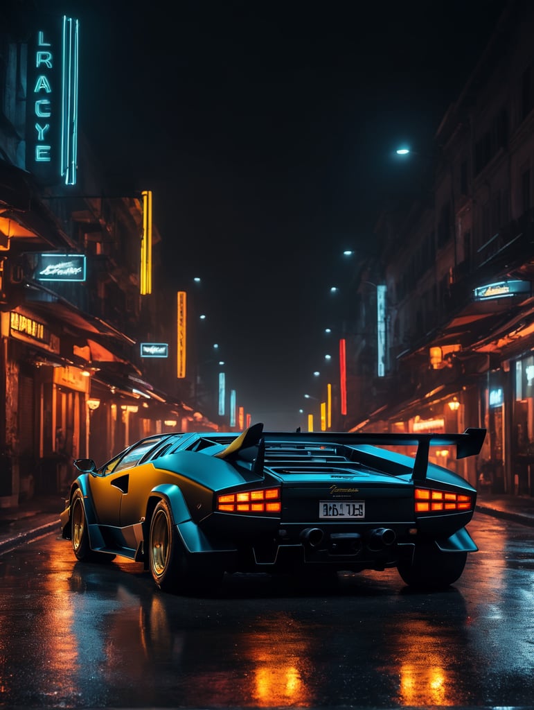 lamborghini countach wide body neon backgroung