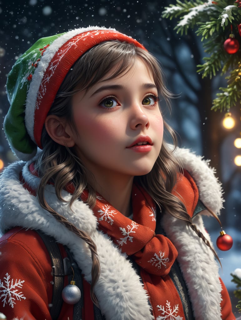 cute girl Christmas look with snows