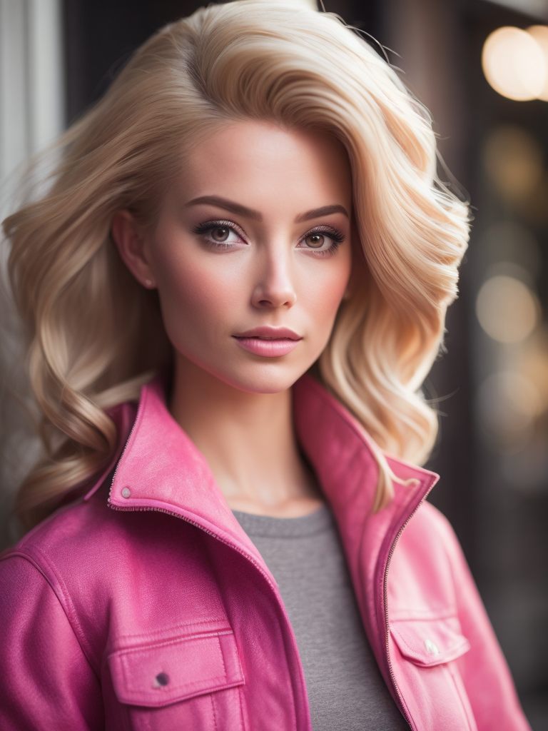 barbie in a real life, pink jacket