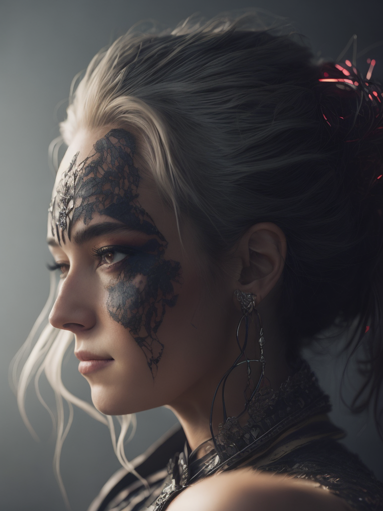 (photo realism), high-class detailing, gothic, (chrome and neon), gothic, chrome and neon, cyberpunk, dramatic, extreme composition, realistic, intricate detail, cinematic shot, lighting, photography lighting, lightroom gallery, behance photography, professional photo, unsplash, uhd, group f 64, luminism, 8k, unreal engine 5, ultra sharp focus, intricate artwork masterpiece, ominous, intricate, epic, vibrant, quality production, cinematic character render, ultra high quality model, super realistic, realistic photography, extra sharp details, sharp focus, watercolor style, artgerm, wlop, alphonse mucha, perfect composition, 8 k artistic photography, photorealistic concept art, soft natural volumetric cinematic perfect light, chiaroscuro, award - winning photograph, masterpiece, oil on canvas, atmospheric, dramatic lighting, 8k, very detailed, cinematic lighting, unreal engine, octane render, photorealistic, hyperrealistic, sharp focus, soft lighting