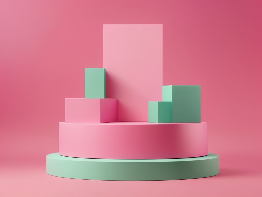 Modern minimal layout podium display with block pink background 3d rendering