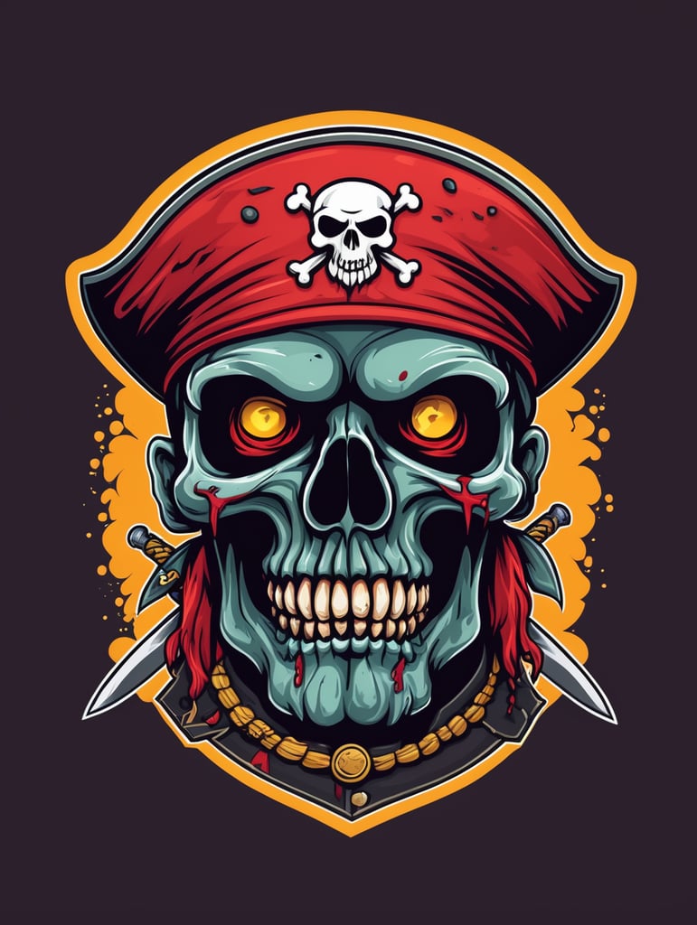 Zombie skull captain pirate mascot logo, e-gaming, bright colors, Gaming Logo, vector image