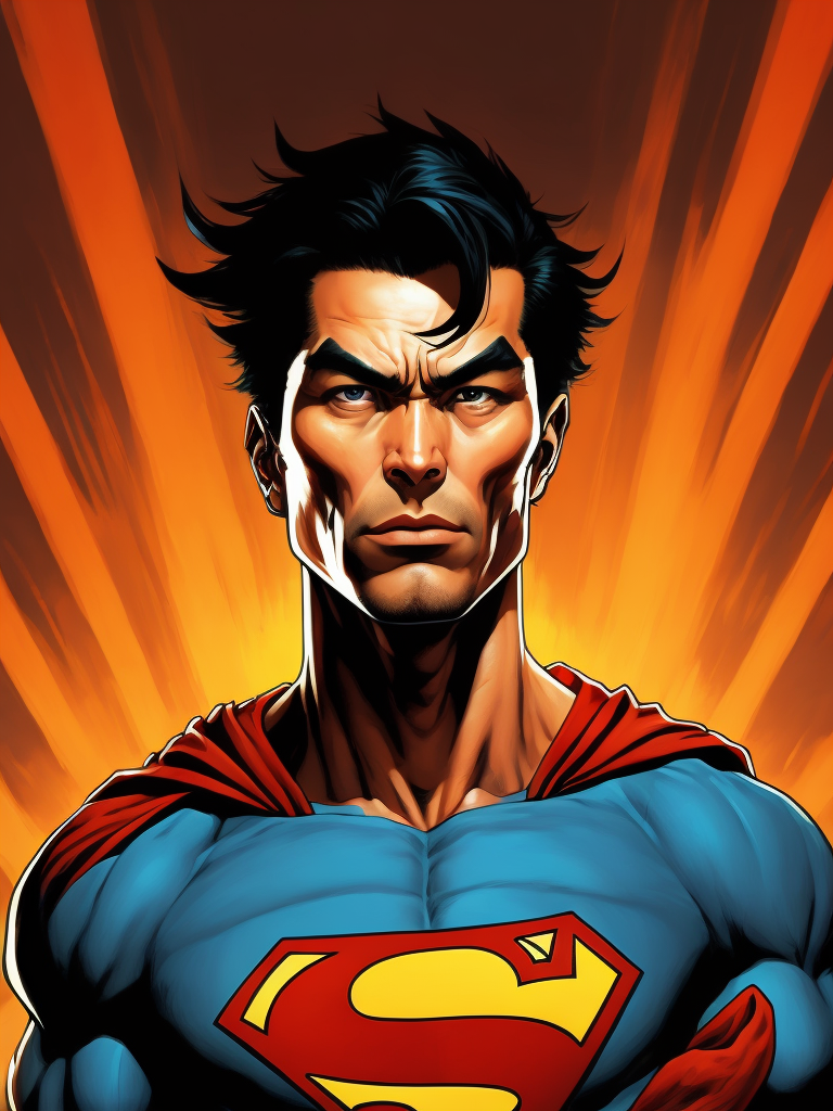 Chinese Superman, Hero Portrait, Comics, Marvel, Horror, USA, style of Richard Corben