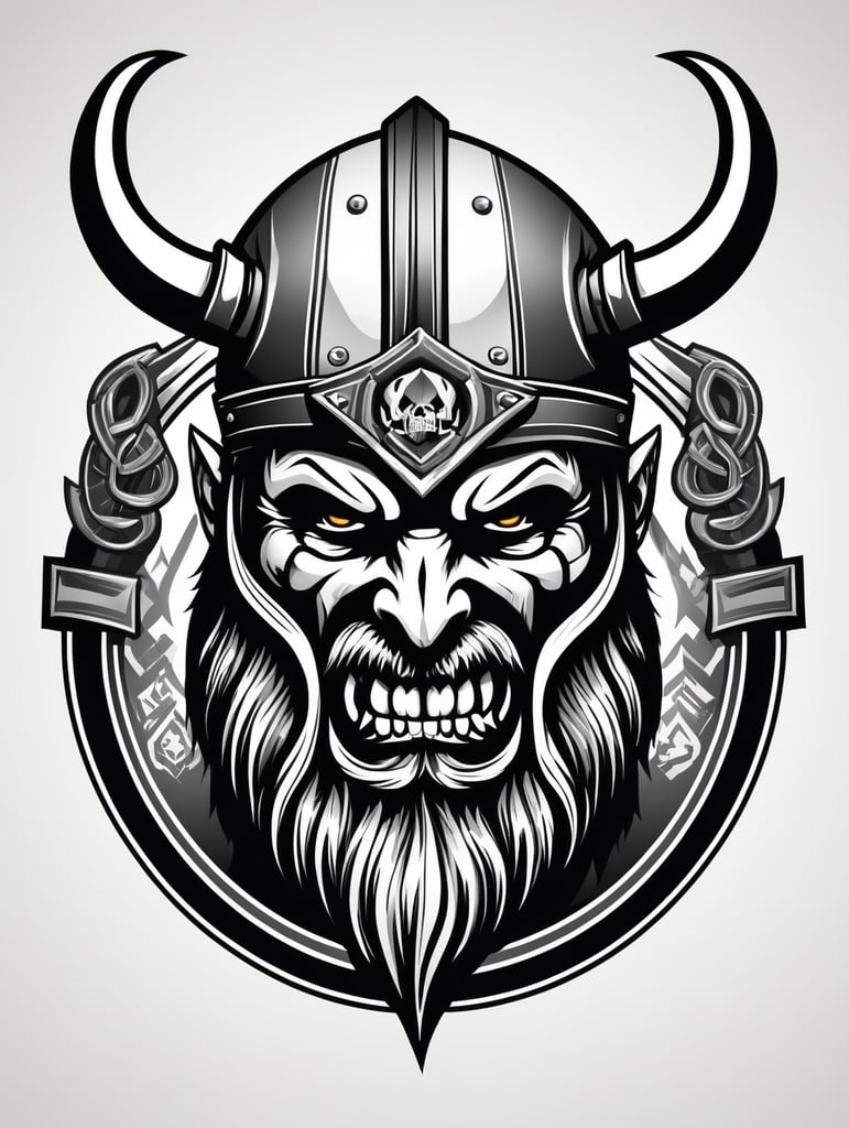 Aggressive Viking with beard skull gaming logo, black and white, e-sports Logo, vector image